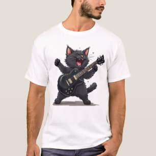 Camiseta Gato tocando violão Rock e Roll Rock Star Engraçad