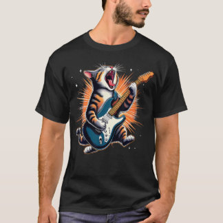 Camiseta Gato Tocar Guitarra Rock Star Rock And Roll Para H