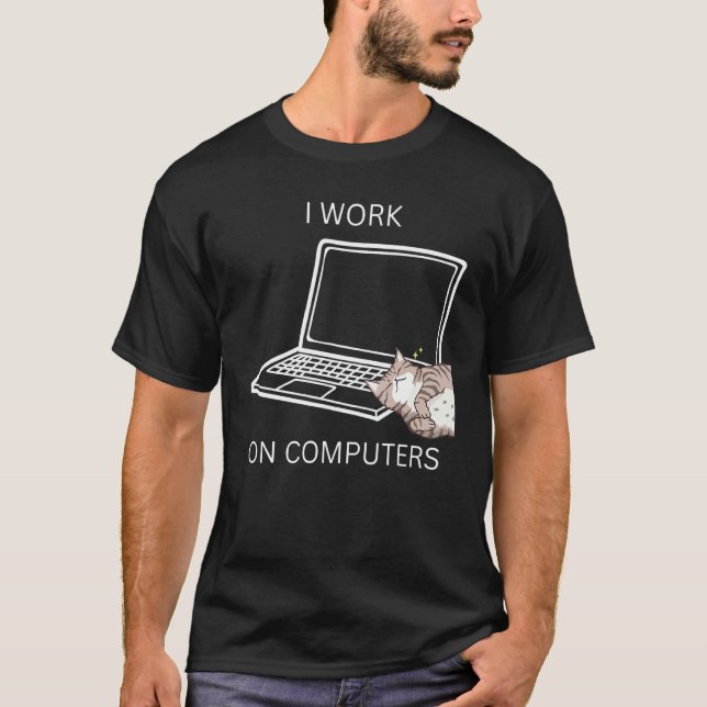 Camiseta Gato trabalhando em computadores gato sarcástico g (Frente)