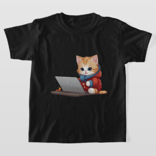 Camiseta Gato trabalhando no Laptop, gato vestindo roupas e