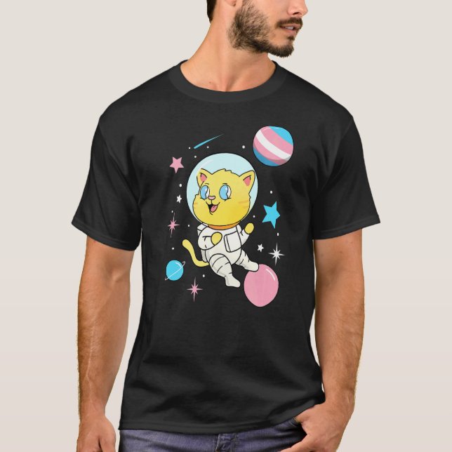Camiseta Gato Transgênero No Espaço Orgulho Trans (Frente)
