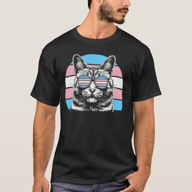 Camiseta Gato Transgênero Retro com Óculos do Orgulho e Leg (Frente)