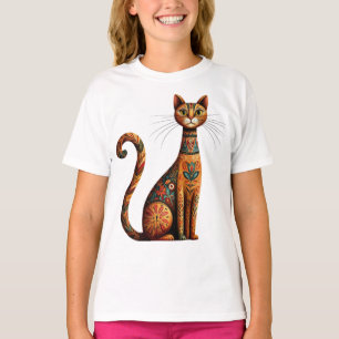 Camiseta Gato Tribal Boho Fofo Arte Folclórica com Flores