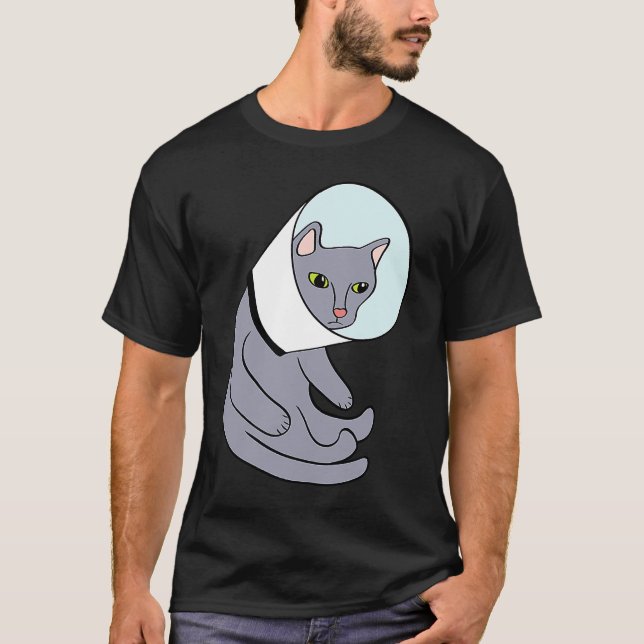 Camiseta Gato Triste em Colar de Cone Gráfico (Frente)