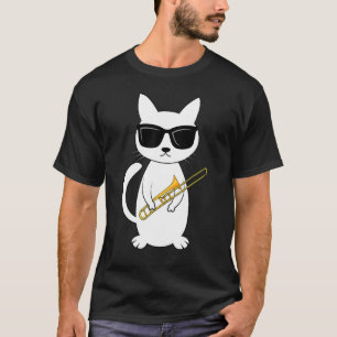 Camiseta Gato Trombonista Mucisiano Instrumento de sopro Tr