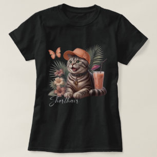 Camiseta Gato Tropical de Pelo Curto Cap Smoothie Arte