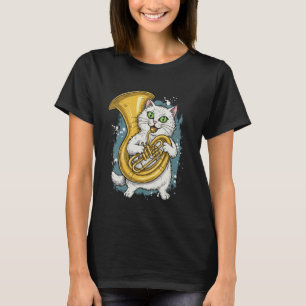 Camiseta Gato Tuba Engraçado Amante de Música Geeko Fofo