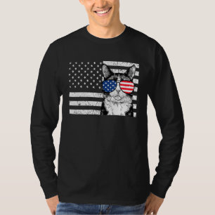 Camiseta Gato Tuxedo 4 de Julho Bandeira Americana dos EUA