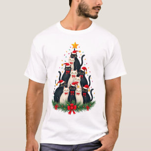 Camiseta Gato Tuxedo Árvore de Natal Luzes de Gato Tuxedo N
