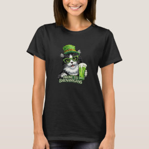 Camiseta Gato Tuxedo Cerveja Dia de São Patrício Propenso a