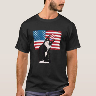 Camiseta Gato Tuxedo Chapéu do Dia 4 de Julho Presente Patr