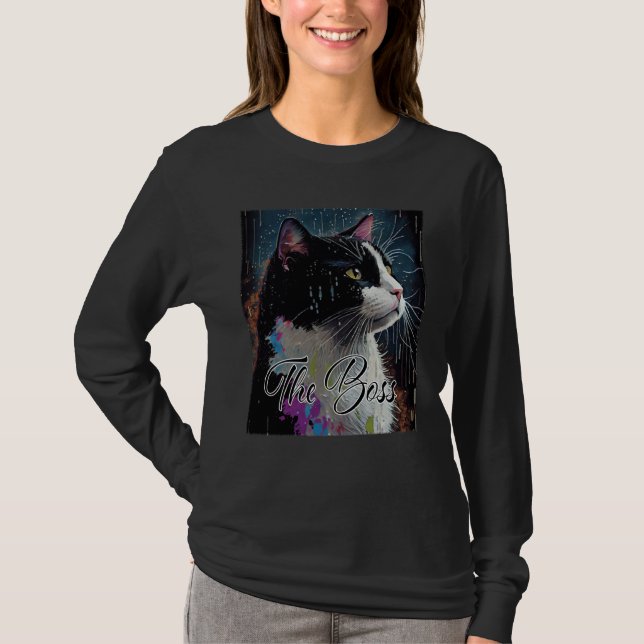 Camiseta Gato Tuxedo Chefe para Mãe e Pai (Frente)