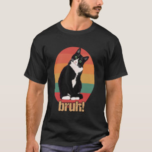 Camiseta Gato Tuxedo Círculo Retro Bruh Dizia Mães Pai