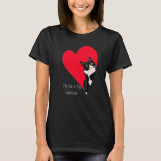 Camiseta Gato Tuxedo Coração de São Valentim para Gatinho e