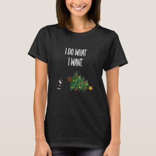 Camiseta Gato Tuxedo Derrubando a Árvore de Natal - Eu Faço