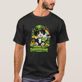 Camiseta Gato Tuxedo Dia de São Patrício Propenso a Travess