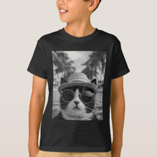 Camiseta Gato Tuxedo Engraçado Selfie Gato Férias de Verão