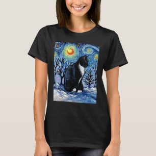 Camiseta Gato Tuxedo Inverno Neve Feriado Noite Estrelada A