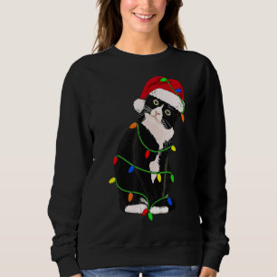 Camiseta Gato Tuxedo Miau Papai Noel Tuxie Luzes da Árvore
