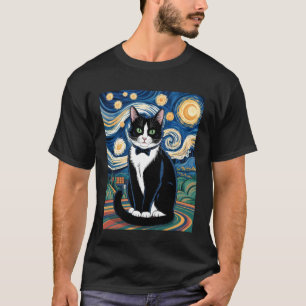 Camiseta Gato Tuxedo no Estilo de Arte do Céu Estrelado par
