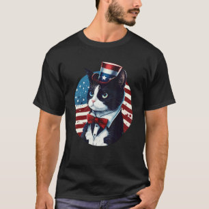 Camiseta Gato Tuxedo Patriota EUA 4 de Julho Homens Mulhere