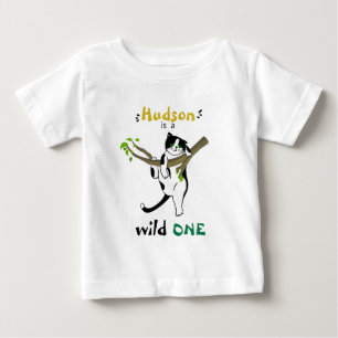 Camiseta Gato Tuxedo Personalizado Wild One 1º Aniversário