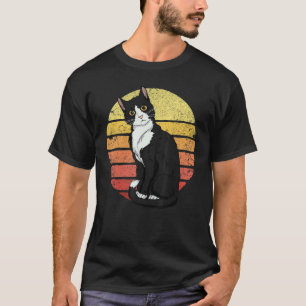 Camiseta Gato Tuxedo Retro Pôr do Sol Vintage Dama do Gato