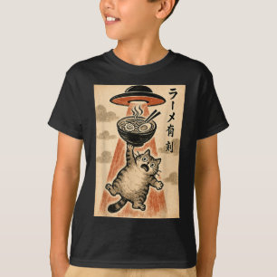 Camiseta Gato Ufo Ramen Engraçado Anime Japonês Homens Mulh