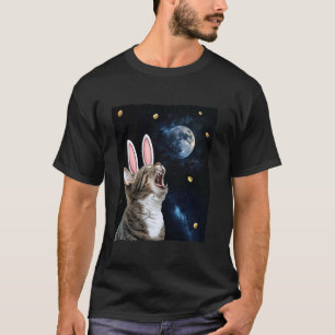 Camiseta Gato Uivando Engraçado Lua Cheia Feliz Páscoa Meme