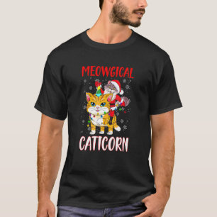 Camiseta Gato Unicórnio Caticórnio Gato Papai Noel Luzes de