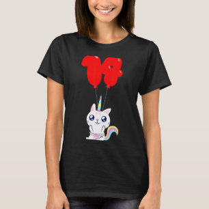 Camiseta Gato Unicórnio Fofo 14º Aniversário Balão de C