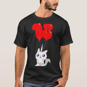 Camiseta Gato Unicórnio Fofo 18º Aniversário Balão de C