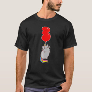 Camiseta Gato Unicórnio Fofo 3º Aniversário Festa de Balõ