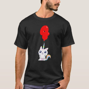 Camiseta Gato Unicórnio Fofo 4º Aniversário Festa de Balõ