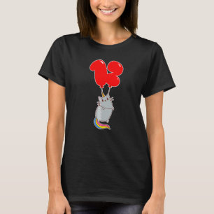 Camiseta Gato Unicórnio Fofo Aniversário de 12 anos Balão d