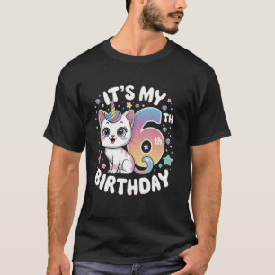 Camiseta Gato Unicórnio Mágico de Aniversário para Meninas