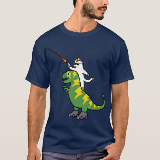 Camiseta Gato Unicórnio Montando Relâmpago Fundo Vermelho p