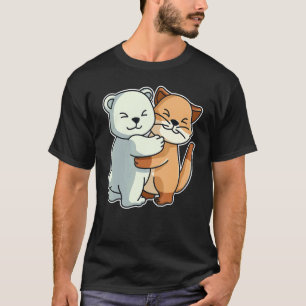 Camiseta Gato & Urso Polar Abraçando Animais Fofos Para Mul