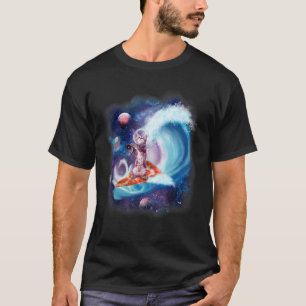 Camiseta Gato Usando Capacete Surfando Em Prancha De Pizza 