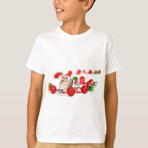 Camiseta Gato usando enfeite de Natal chapéu vermelho de Pa