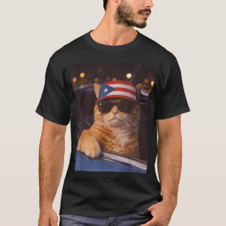 Camiseta Gato Usando Óculos de Sol com Chapéu da Bandeira d