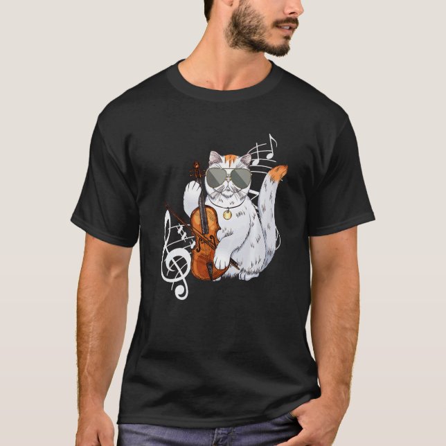 Camiseta Gato Usando Óculos de Sol Tocando Viola Violinista (Frente)