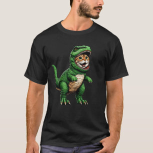 Camiseta Gato Usando Roupa de Dinossauro Amante de Gatinhos