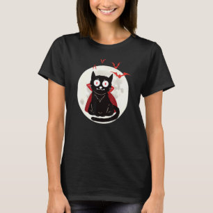 Camiseta Gato Vampiro de Halloween Lua Cheia Morcegos  An d