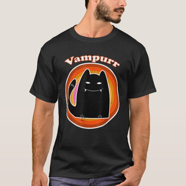 Camiseta Gato Vampiro Negro Gatinho Drácula Vampurr (Frente)