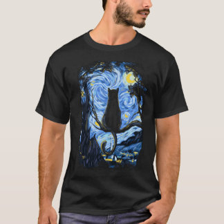 Camiseta Gato Van Gogh Noite Estrelada Amantes de Gatos fam