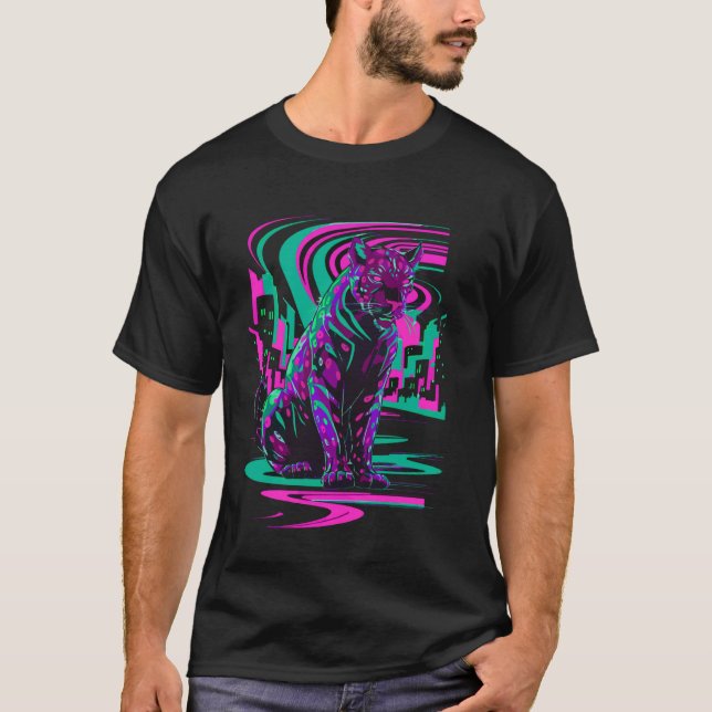 Camiseta Gato vaporwave estético synthwave cyberpunk preto  (Frente)