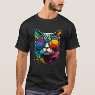 Camiseta Gato Vaporwave usando óculos de sol futurista retr