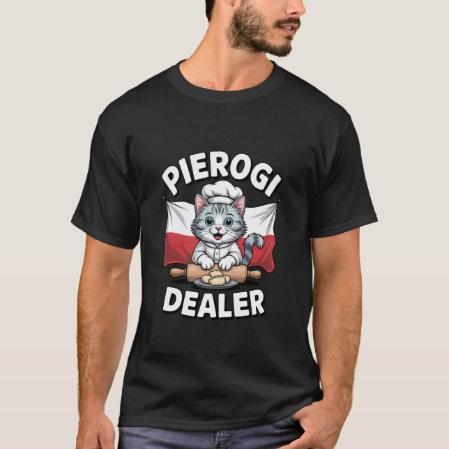 Camiseta Gato Vendedor de Pierogi Raízes Polonesas Comida (Frente)