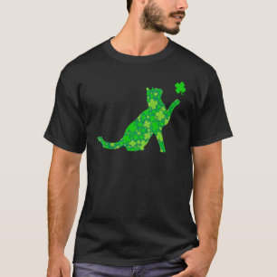 Camiseta Gato Verde Gato Trevo Gráfico Dia de São Patrício